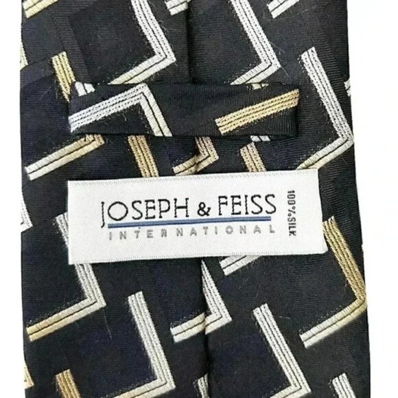 Joseph & Feiss Silk Tie Black Gold Silver Print - Picture 6 of 8